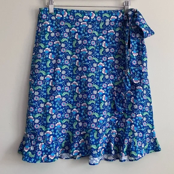 LOFT Blue Floral Faux Wrap Ruffled Skirt Size 4 (Measures like a 6) - Picture 3 of 12